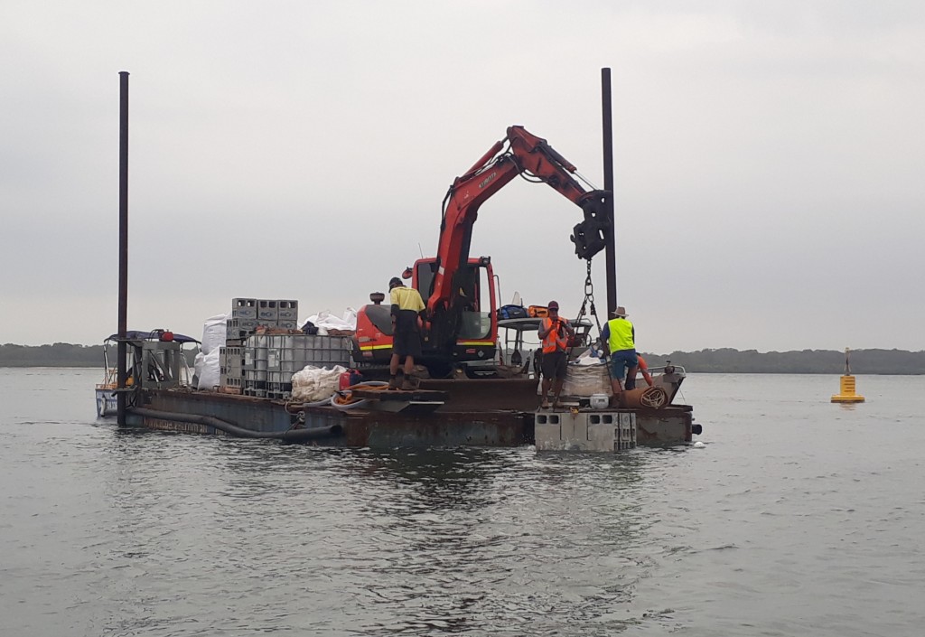 Deploying shell fence modules, which are infilled with recycled oyster shells to form a restored patch oyster reef.