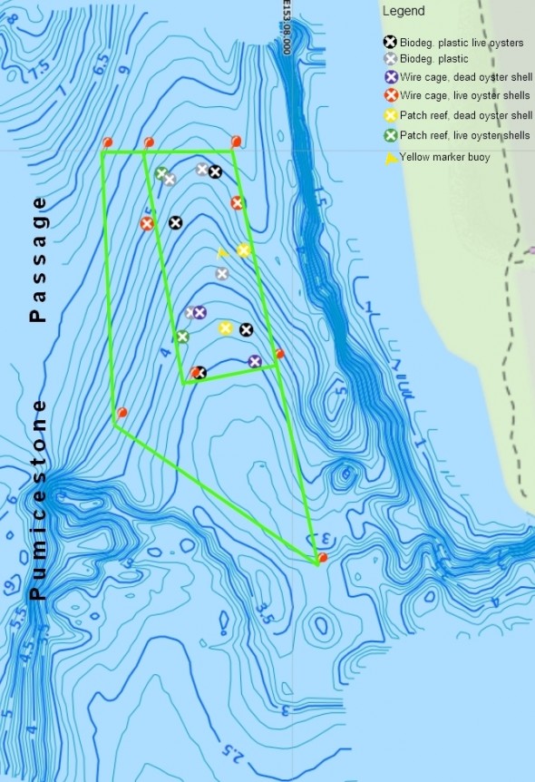 Location and types of experimental reef modules deployed in Pumicestone Passage.